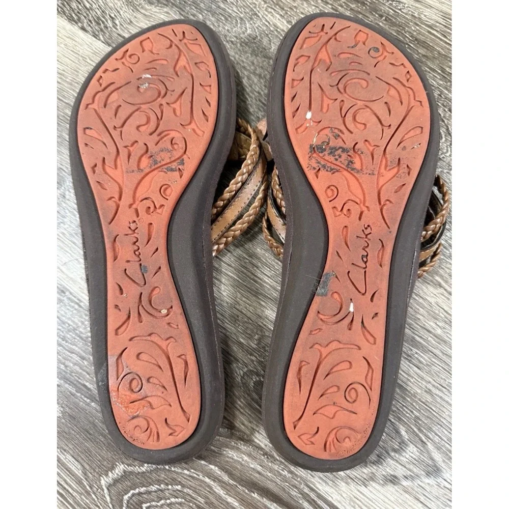 Clarks Brown Braided Floral Thong Flip Flop Sandals Womens 10M Beach Grandmacore